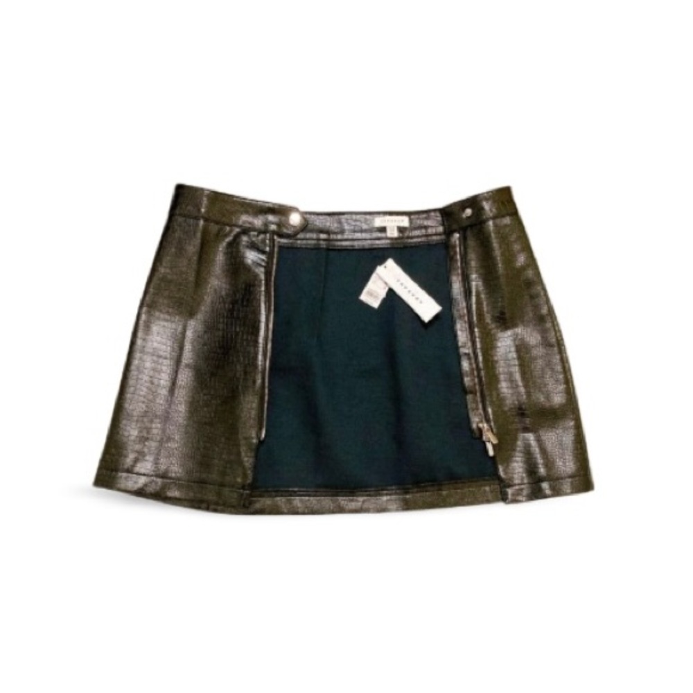 Topshop Croc Effect Faux Leather Zip Mini Skirt - Size 8 - Picture 6 of 12